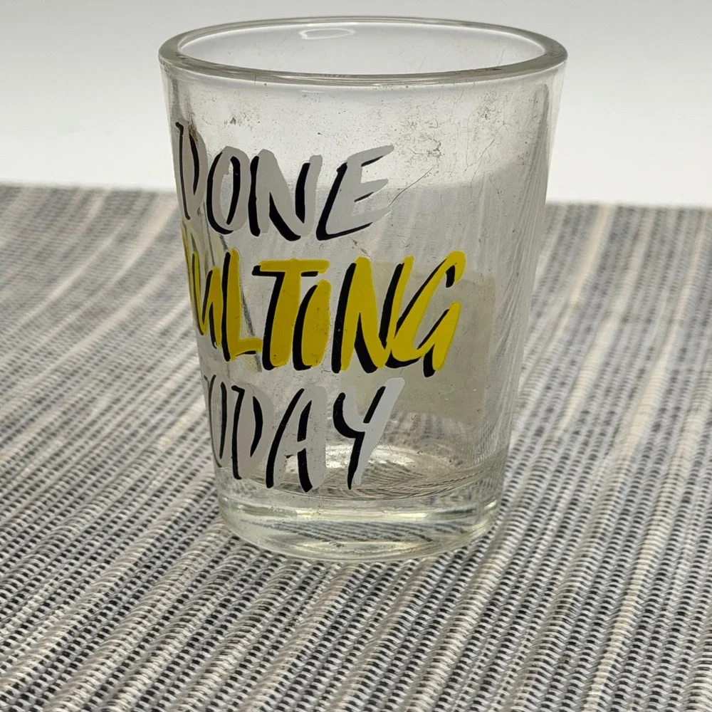 Silver Buffalo Done Adulting Today Shot Glass 1.5oz Yellow Black Funny Novelty